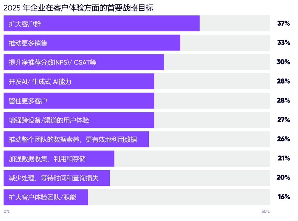 2025年企业在客户体验方面的首要战略目标